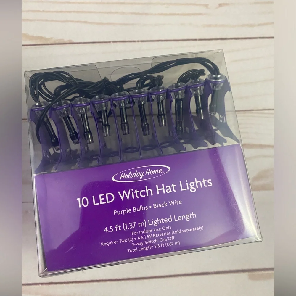 NEW 4X Halloween Witch Hats String LED Lights Purple Bulbs Indoor